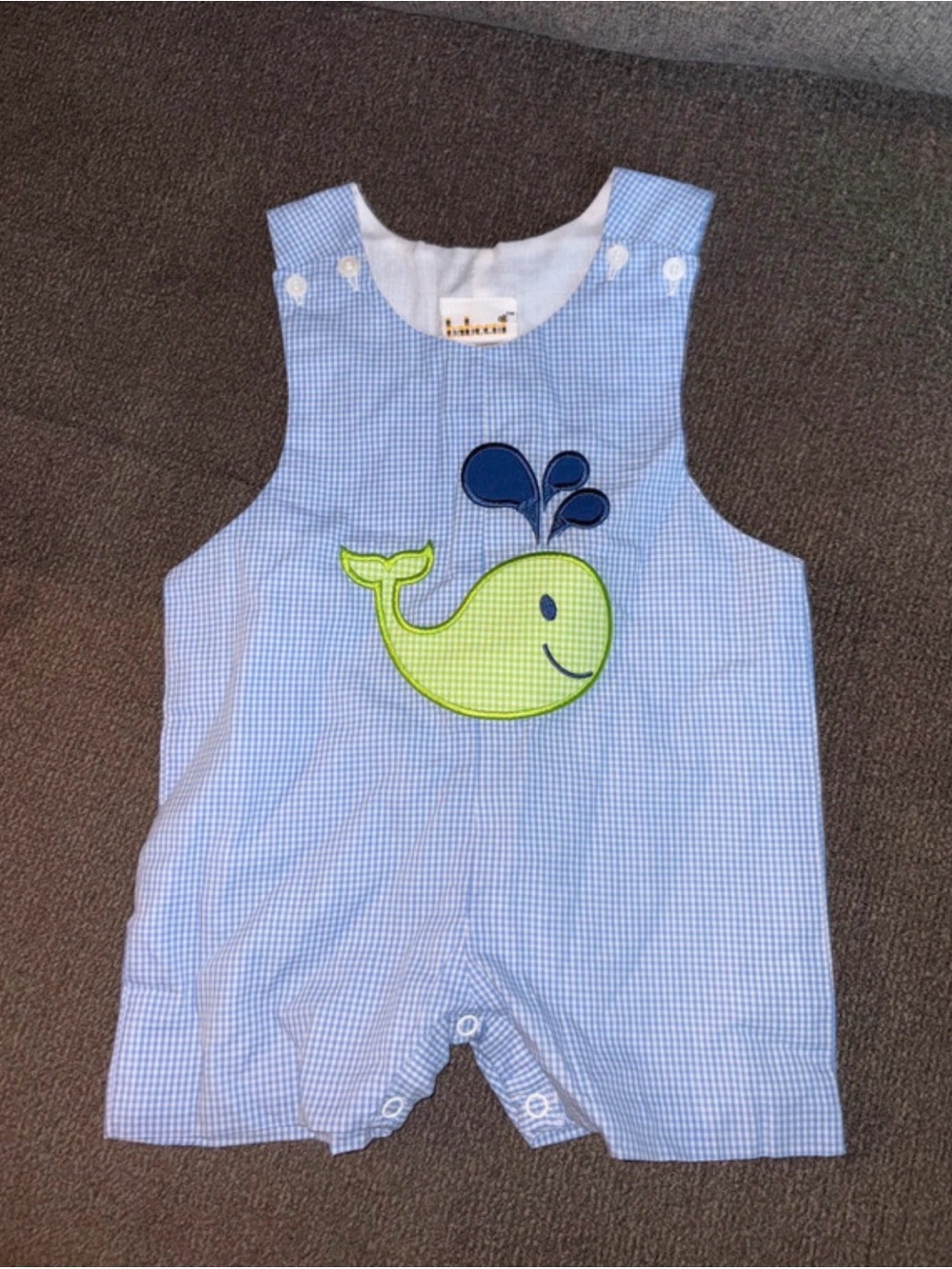 Blue Gingham Whale Appliqué Baby Romper smock - Kids Accessories